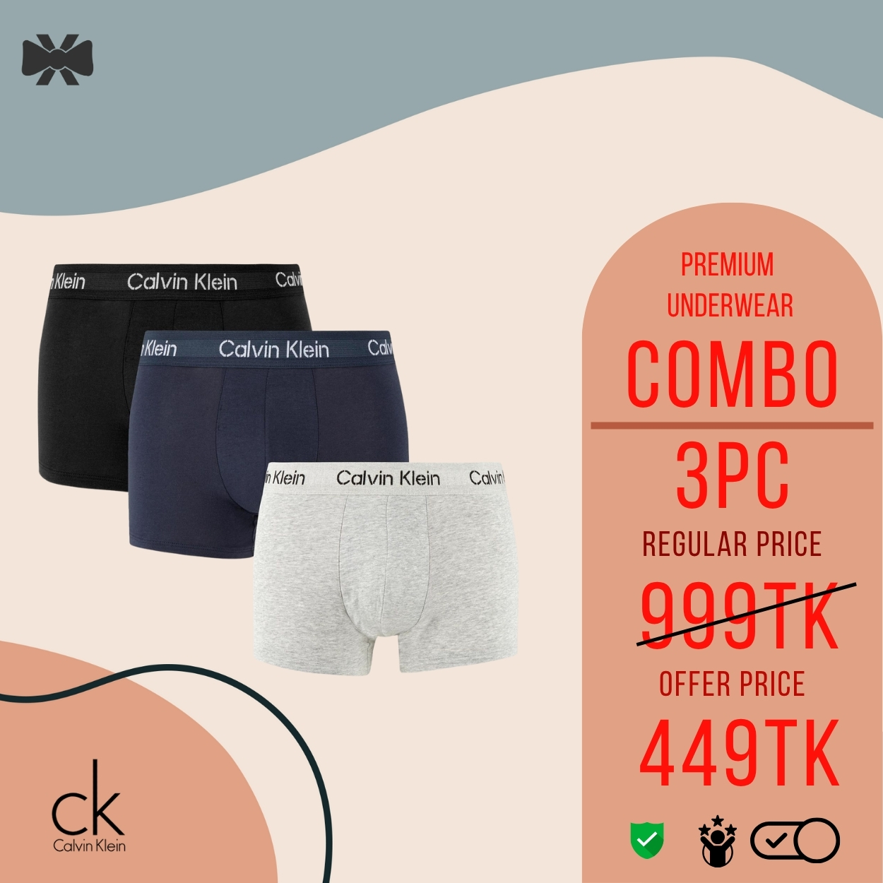 Calvin Style 3 in 1 Men’s Innerwear Combo – Soft & Stylish