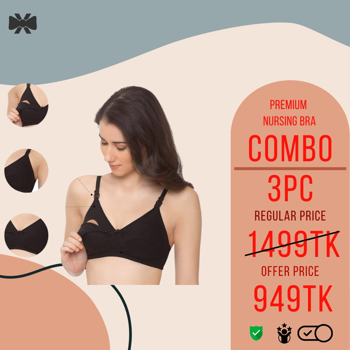3 Pieces Easy-Open Mother Care Nursing Bra for Convenient Feeding