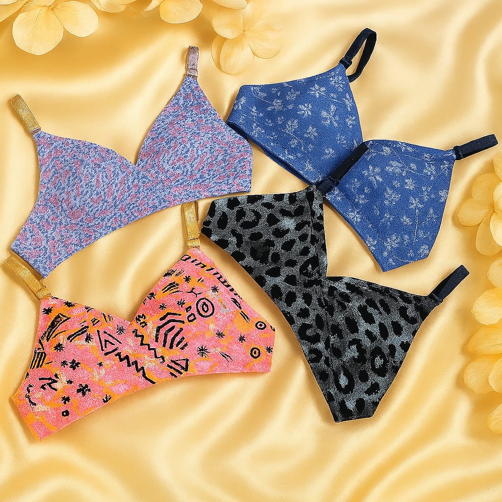 Colorful Printed Cotton Bras – Combo Offer Buy 3 Get 1 Free!