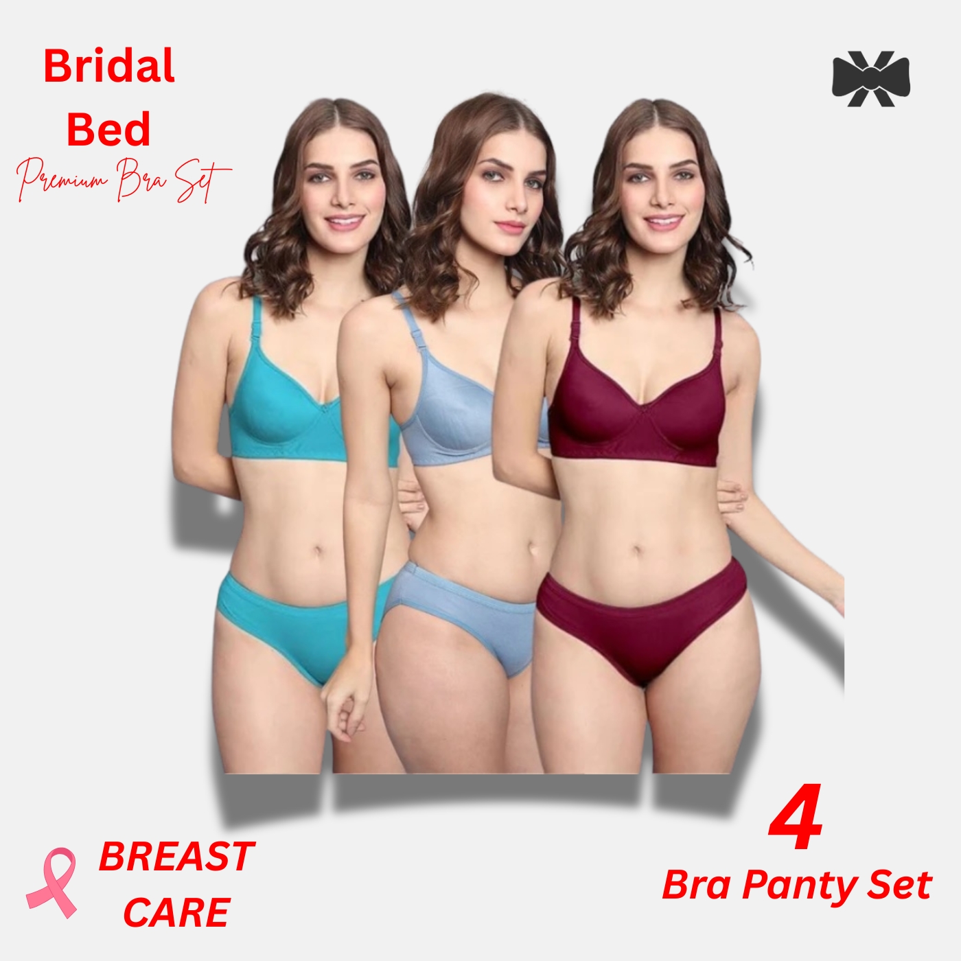 Buy 3 Get 1 Free – Soft Cotton Bra Panty Set for Daily Comfort