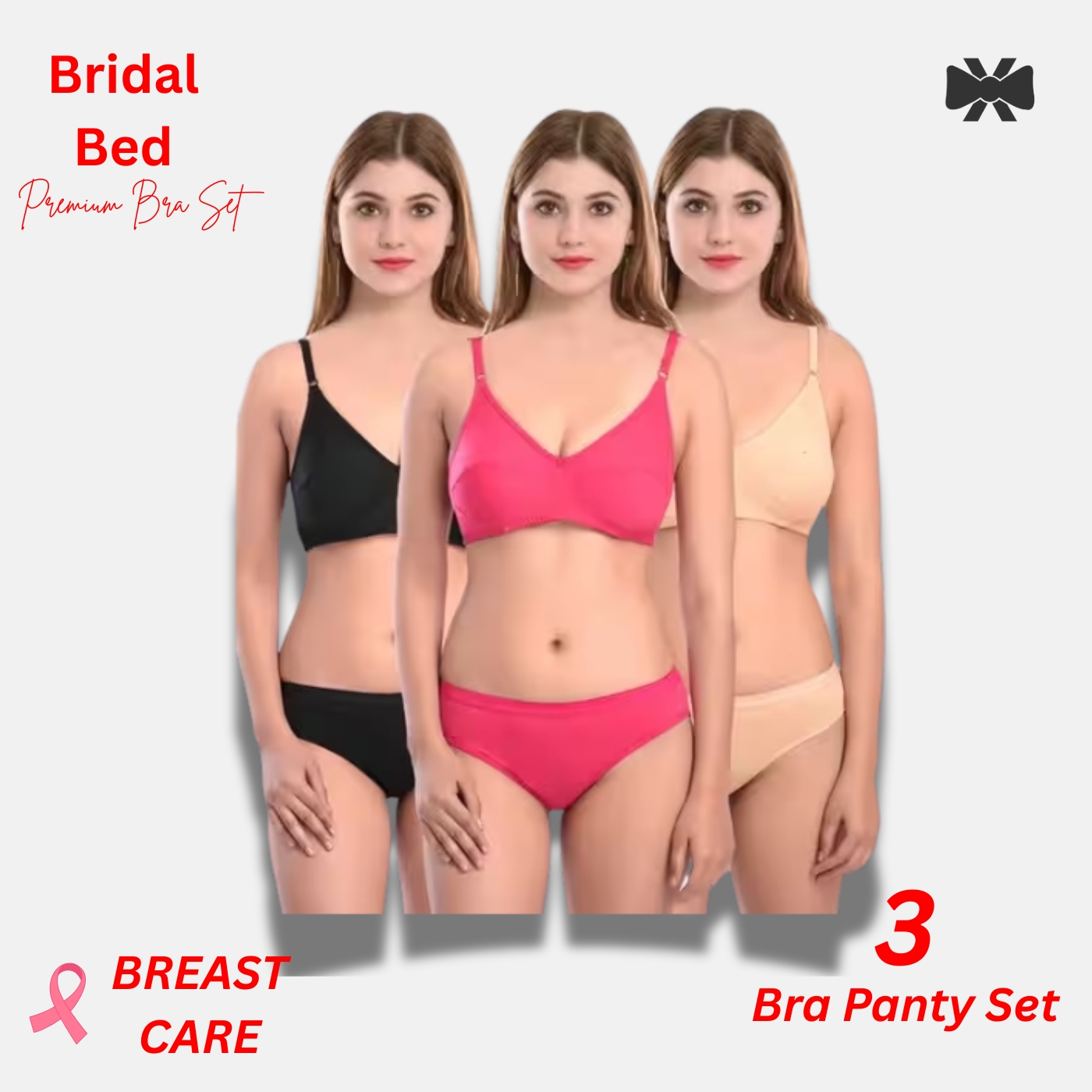Buy 2 Get 1 Free – Non-Padded, Wire-Free Cotton Bra Panty Set