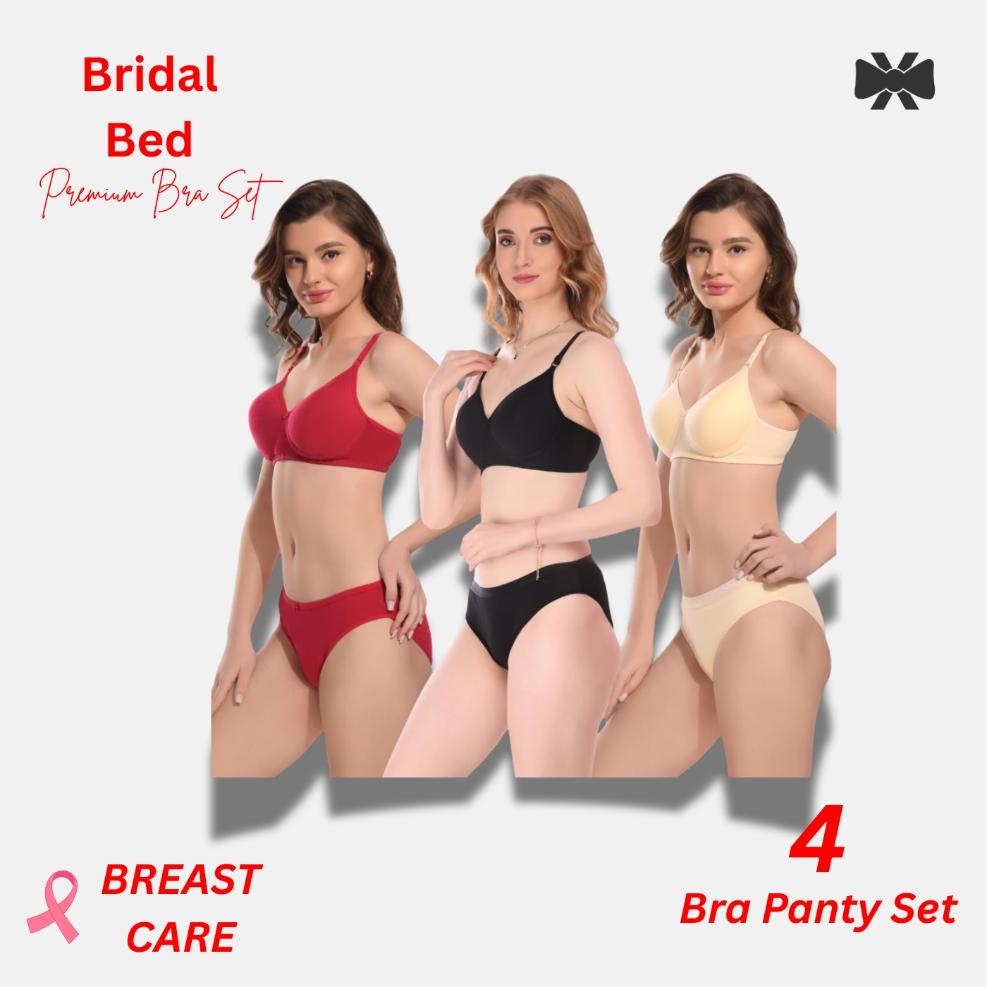 Buy 3 Get 1 Free! Soft cotton bra panty set for daily use. Comfortable, breathable, and skin-friendly. Perfect for everyday wear!